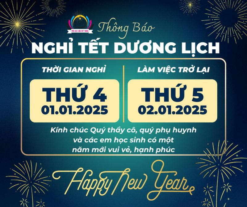 TRƯỜNG TIỂU HỌC HẬU MỸ TRINH -  THÔNG BÁO NGHỈ TẾT DƯƠNG LỊCH 2025